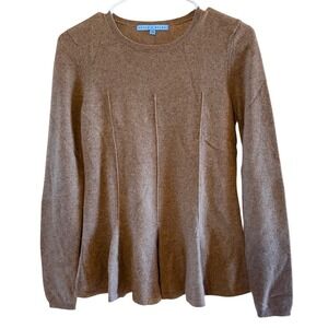 Antonio Melani XS 100% Cashmere Sweater Peplum Ruffles Long Sleeve Light Brown